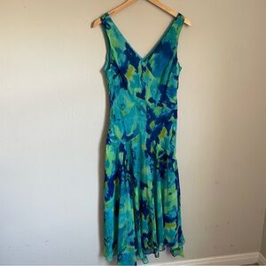 Evan Picone Vibrant Blue and Green Midi Flowy Dress